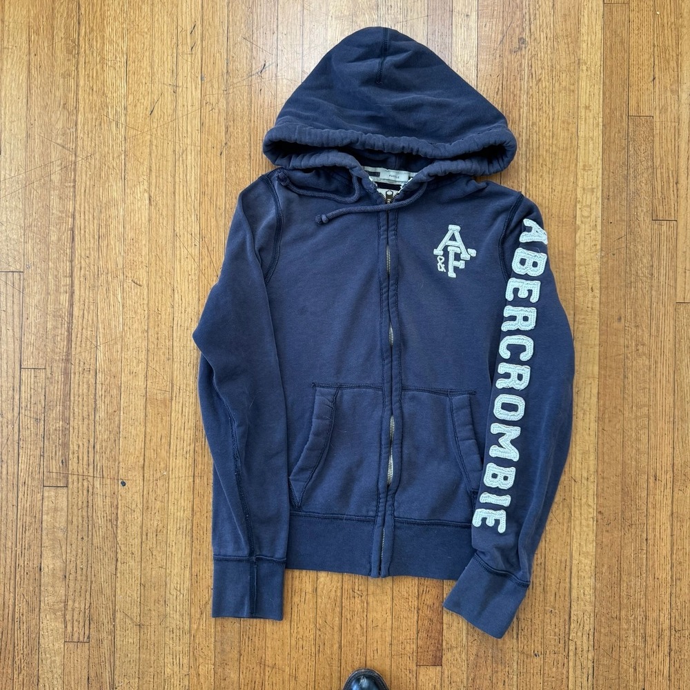 Abercrombie & Fitch Muscle Hoodie Mens S Navy Blue Excellent Y2K Rare Full Zip